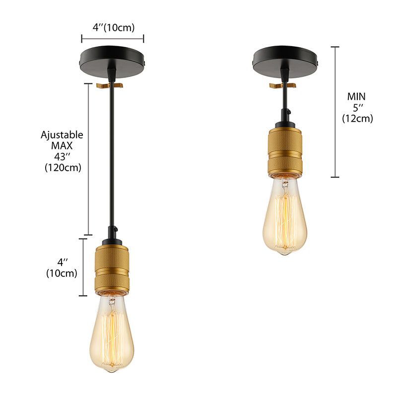 Open Bulb Retro Industrial Pendant Light - Gold, Adjustable Cord