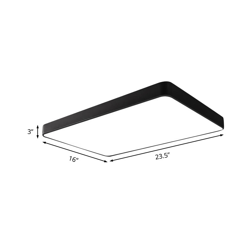 Rectangular Metal Flush Mount with LED Light - Simple White/Black for Bedroom and Office