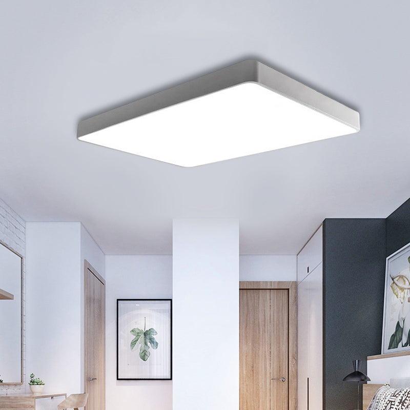 Rectangular Metal Flush Mount With Led Light - Simple White/Black For Bedroom And Office