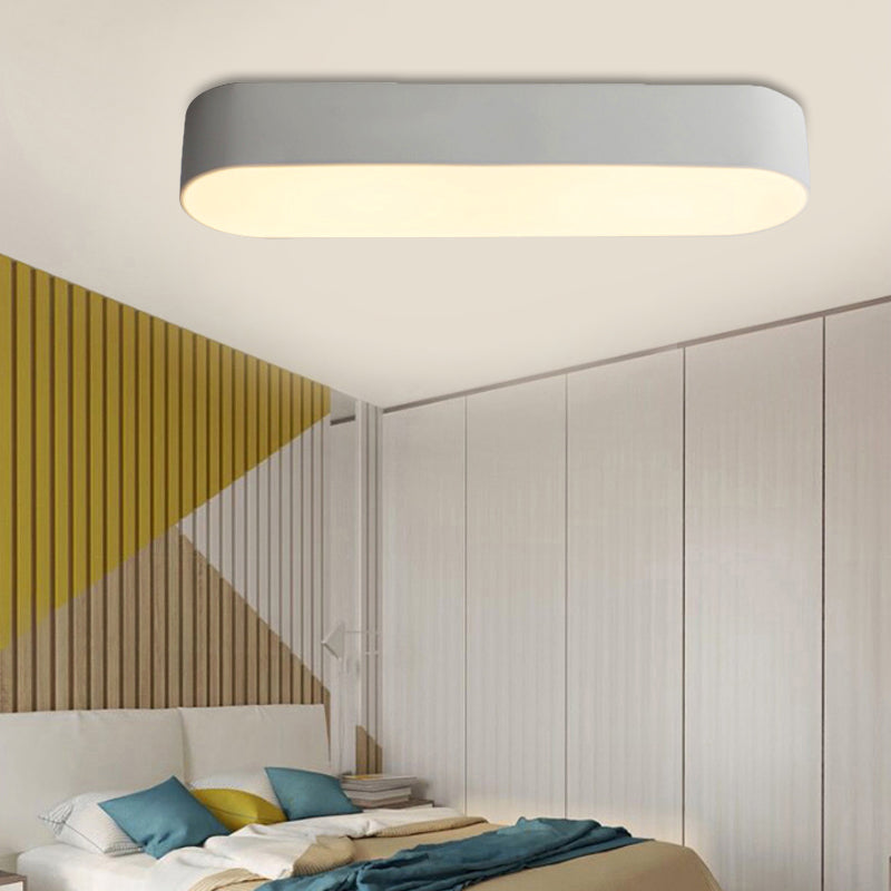 Modern Metal LED Flush Mount Lamp: Smooth Edge Case, 23.5"/35.5" Wide, White/Black Ceiling Light for Bedroom - White/Warm Light