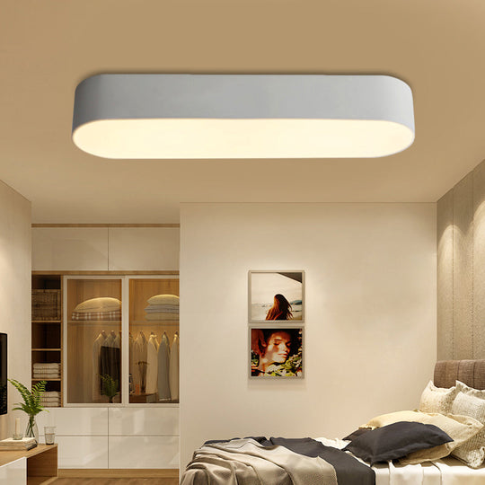 Modern Metal LED Flush Mount Lamp: Smooth Edge Case, 23.5"/35.5" Wide, White/Black Ceiling Light for Bedroom - White/Warm Light