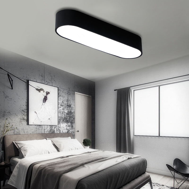 Modern Metal LED Flush Mount Lamp: Smooth Edge Case, 23.5"/35.5" Wide, White/Black Ceiling Light for Bedroom - White/Warm Light