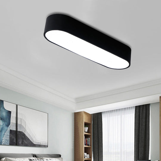 Modern Metal LED Flush Mount Lamp: Smooth Edge Case, 23.5"/35.5" Wide, White/Black Ceiling Light for Bedroom - White/Warm Light