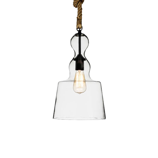 Industrial Style 1-Light Clear Glass Pendant Lighting for Bedroom with Adjustable Rope