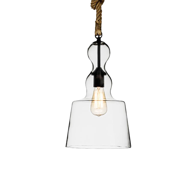 Industrial Style Clear Glass Pendant Light With Adjustable Rope For Bedroom