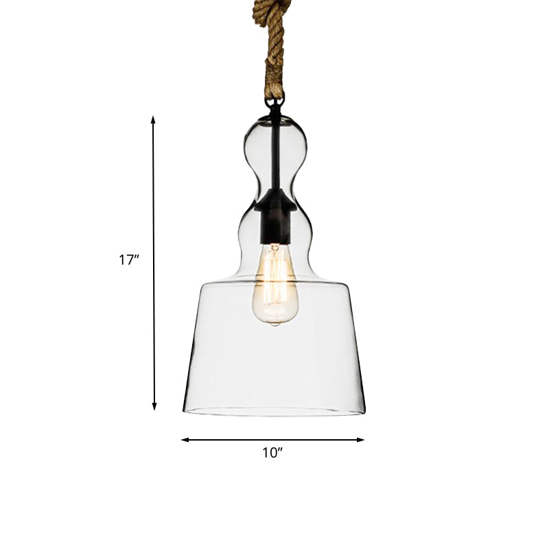 Industrial Style 1-Light Clear Glass Pendant Lighting for Bedroom with Adjustable Rope