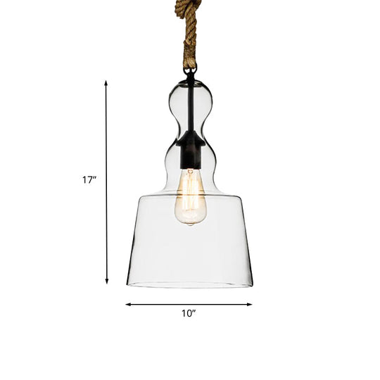 Industrial Style Clear Glass Pendant Light With Adjustable Rope For Bedroom