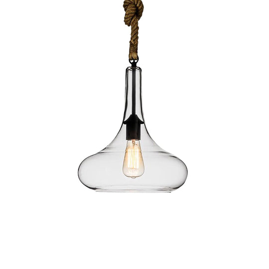 Industrial Style Clear Glass Pendant Light With Adjustable Rope For Bedroom