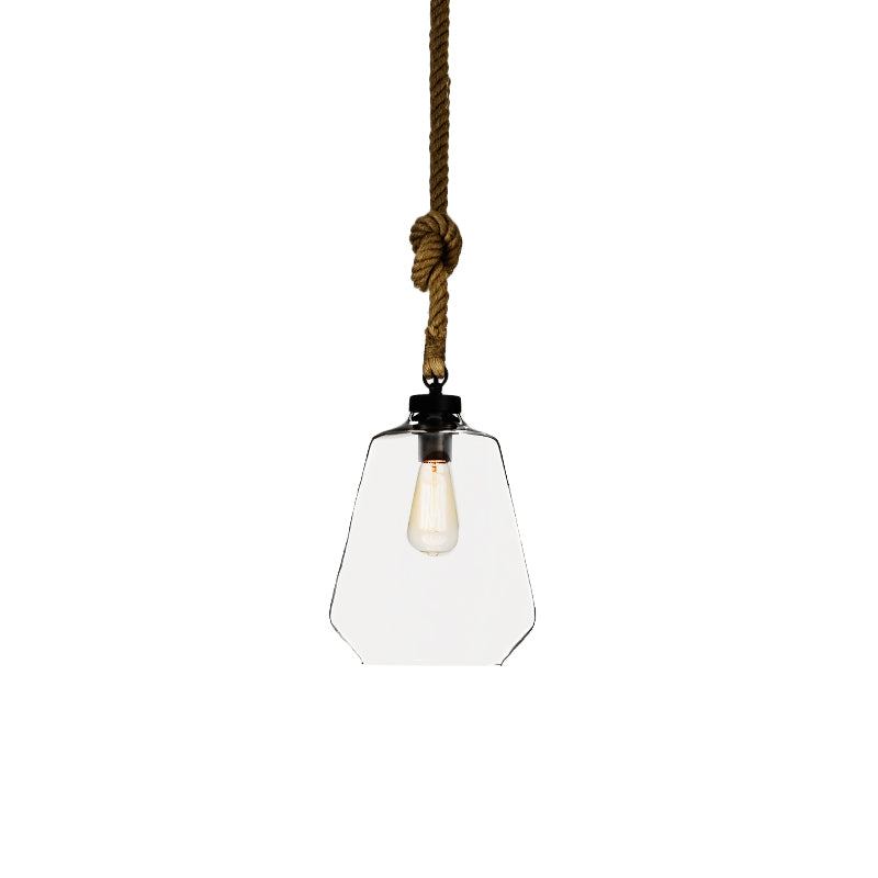 Industrial Style 1-Light Clear Glass Pendant Lighting for Bedroom with Adjustable Rope