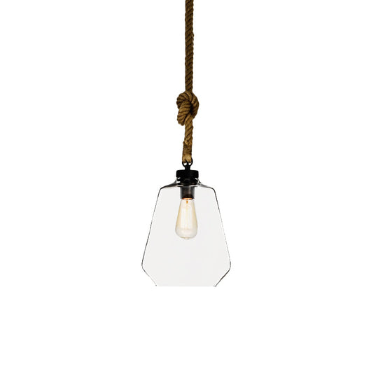 Industrial Style 1-Light Clear Glass Pendant Lighting for Bedroom with Adjustable Rope