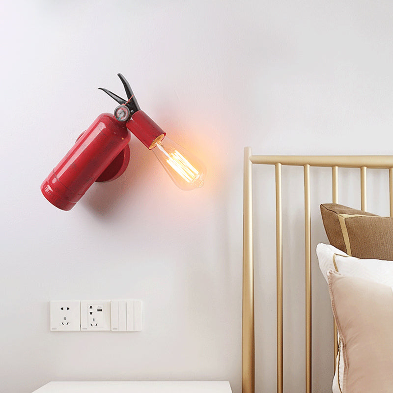 Metallic Red Industrial Fire Extinguisher Wall Sconce With Single Light