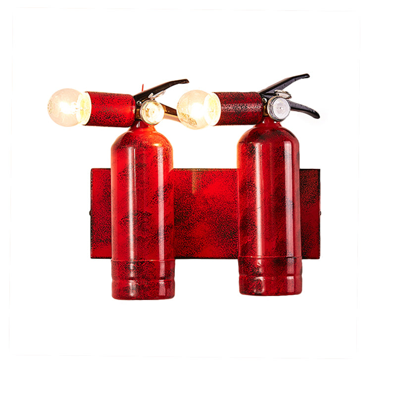 Rustic Fire Extinguisher Sconce Lamp With 2 Lights For Kitchen Wall - Metal & Red