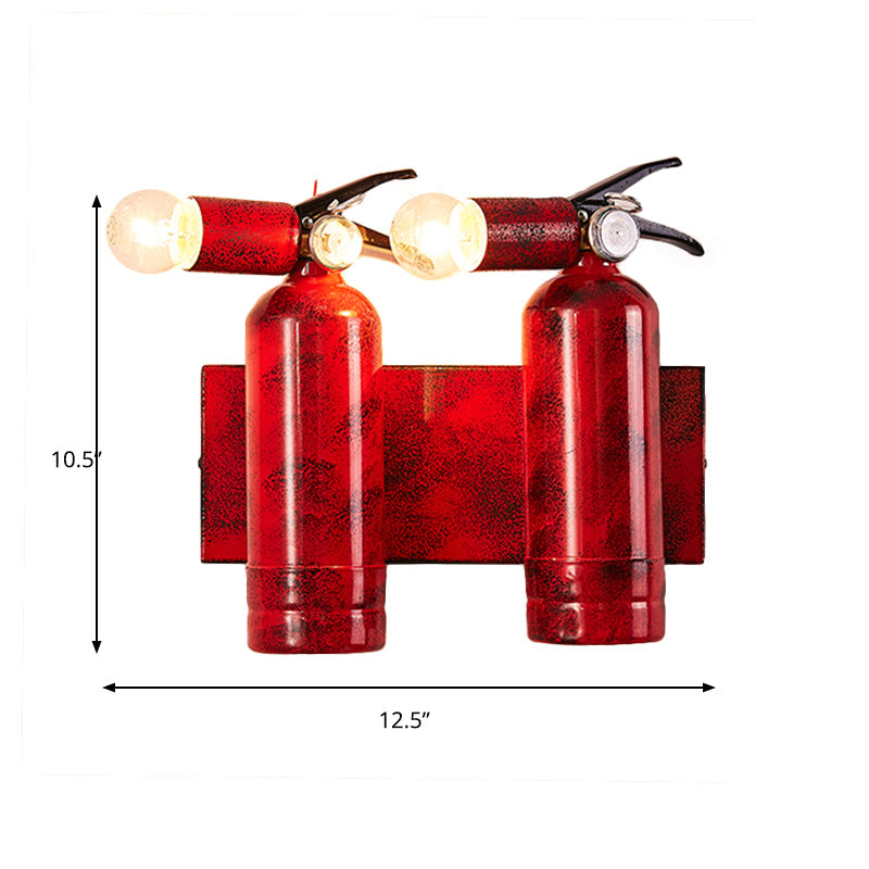 Rustic Fire Extinguisher Sconce Lamp With 2 Lights For Kitchen Wall - Metal & Red