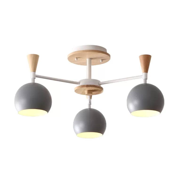 Nordic Style Wood And Metal Ceiling Light 3-Light Semi Flush Mount With Orb Shade For Kids Bedroom 3