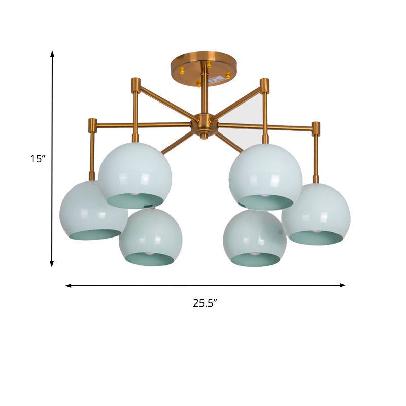 Macron Metal Dome Pendant Light Blue Chandelier For Bedroom - 3/6/8 Lights