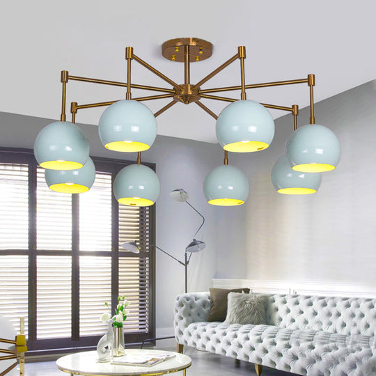 Macron Metal Dome Pendant Light Blue Chandelier For Bedroom - 3/6/8 Lights 8 /