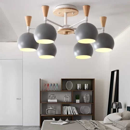 Nordic Style Wood And Metal Ceiling Light 3-Light Semi Flush Mount With Orb Shade For Kids Bedroom 6