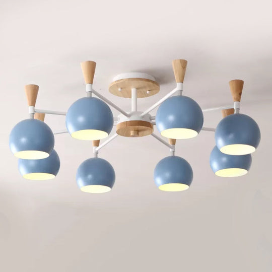 Nordic Style Wood and Metal Ceiling Light, 3-Light Semi Flush Mount with Orb Shade for Kids Bedroom