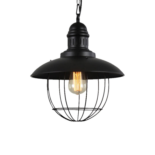 Metallic Wire Cage Pendant Light - Retro Style, Black