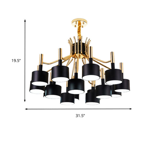 Modern Starburst Ceiling Pendant Light: Drum Metal Shade Black/White Chandelier For Bedroom (12/15