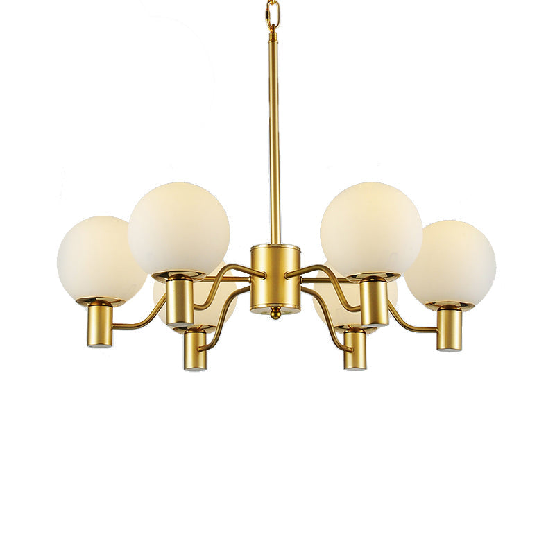 Contemporary Radial White Glass Chandelier With Gold Finish - Stunning Ball Shade Hanging Light