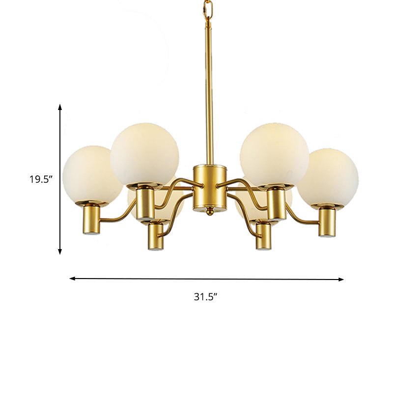 Contemporary Radial White Glass Chandelier With Gold Finish - Stunning Ball Shade Hanging Light