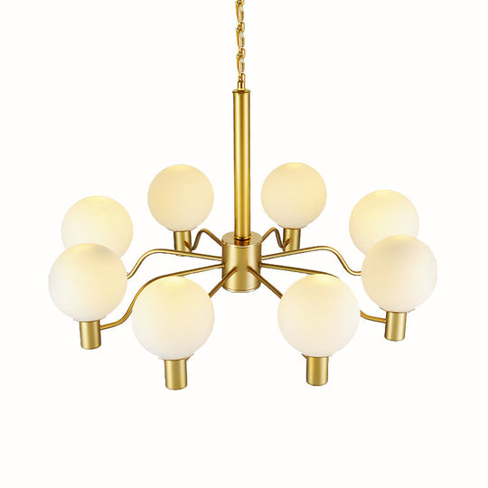 Contemporary Radial White Glass Chandelier With Gold Finish - Stunning Ball Shade Hanging Light