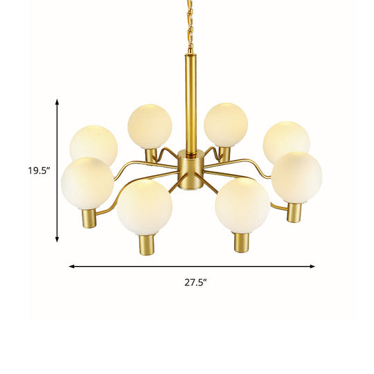 Contemporary Radial White Glass Chandelier With Gold Finish - Stunning Ball Shade Hanging Light