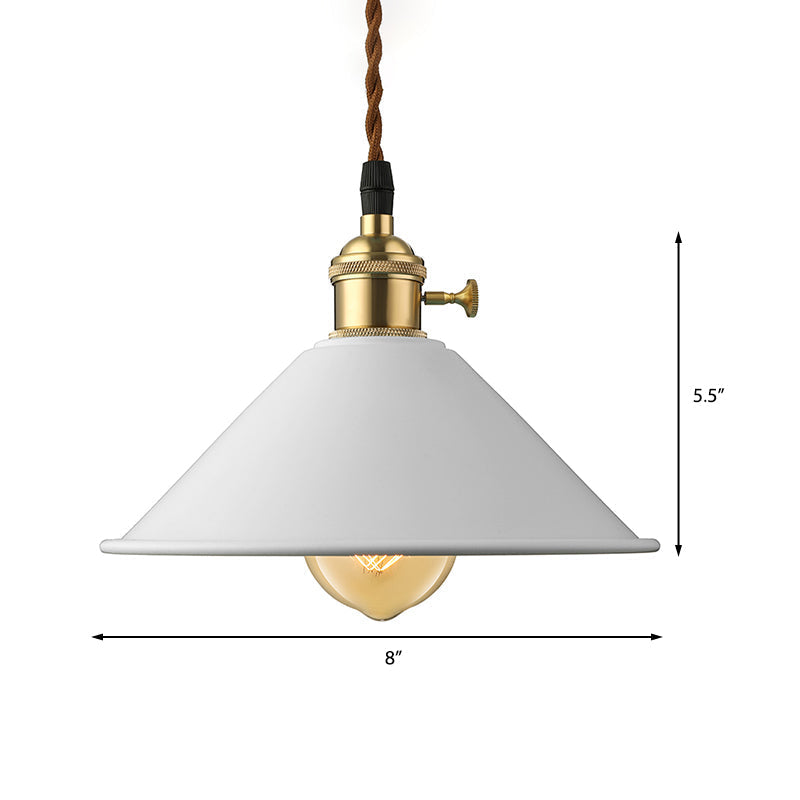 Industrial Style Metal Conic Shade Dining Room Ceiling Light Fixture - 1 Light Gray/White/Pink Pendant Lighting