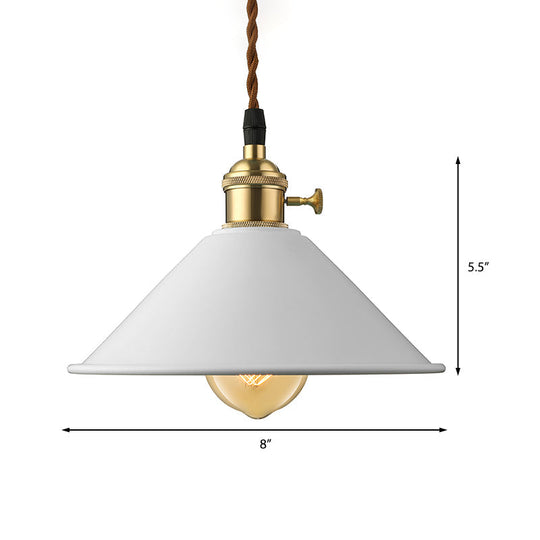 Industrial Style Metal Conic Shade Dining Room Ceiling Light Fixture - 1 Light Gray/White/Pink Pendant Lighting