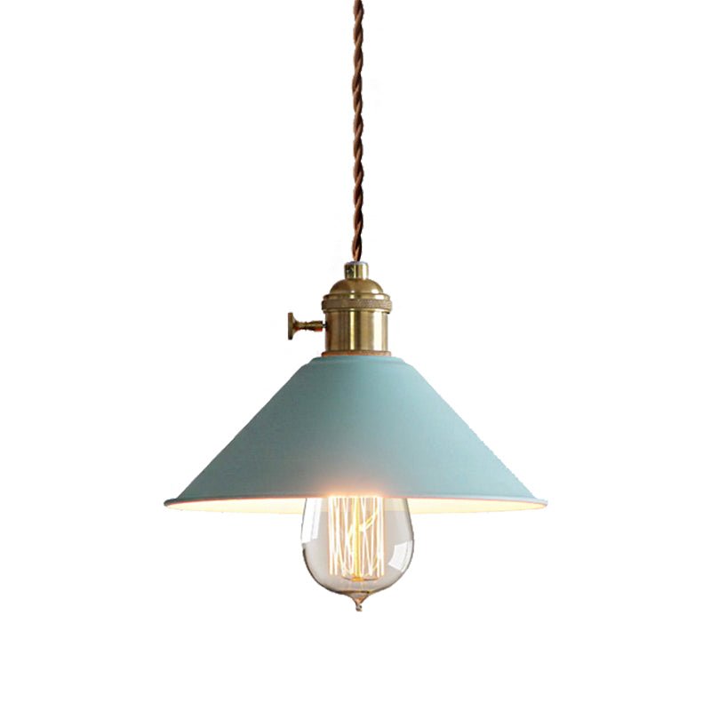 Industrial Style Metal Conic Shade Dining Room Ceiling Light Fixture - 1 Light Gray/White/Pink Pendant Lighting