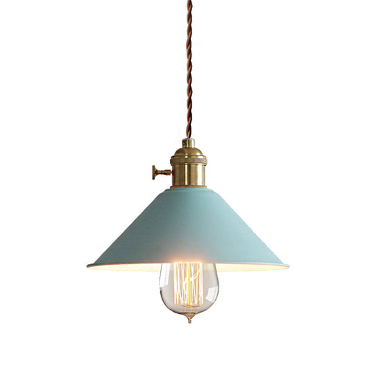 Industrial Style Metal Conic Shade Dining Room Ceiling Light Fixture - 1 Light Gray/White/Pink Pendant Lighting