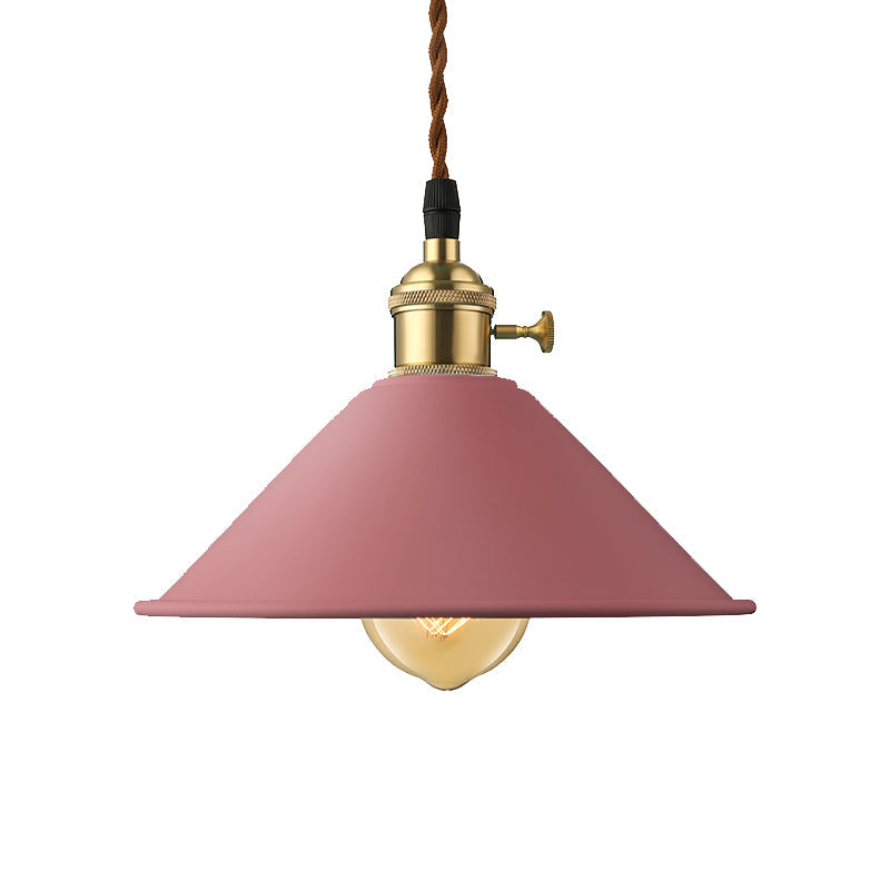 Industrial Style Metal Conic Shade Dining Room Ceiling Light Fixture - 1 Light Gray/White/Pink Pendant Lighting