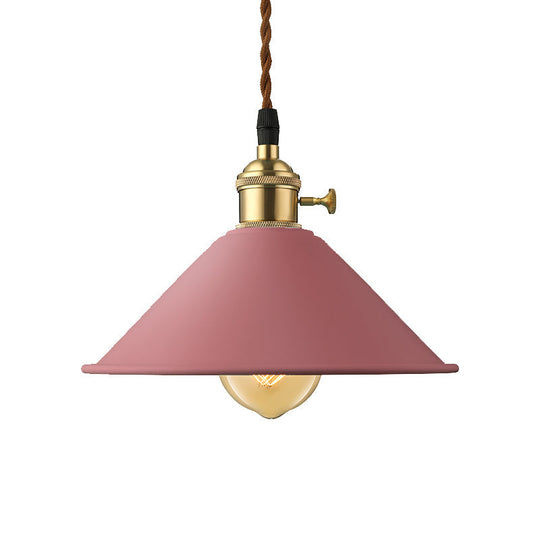 Industrial Style Conic Shade Ceiling Light With Gray/White/Pink Pendant Design