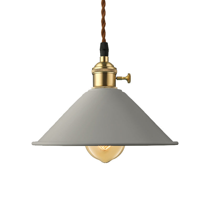 Industrial Style Metal Conic Shade Dining Room Ceiling Light Fixture - 1 Light Gray/White/Pink Pendant Lighting