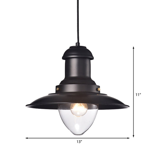 Retro Loft Saucer Ceiling Pendant Light in Black/White for Coffee Shop