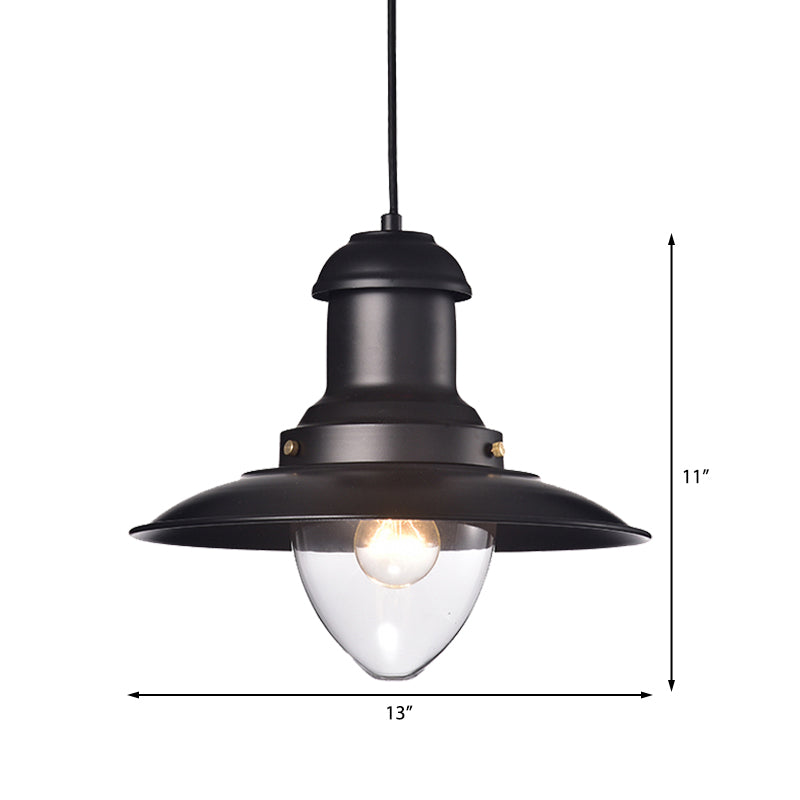 Retro Loft Saucer Ceiling Light In Black/White - Metallic Pendant For Coffee Shop