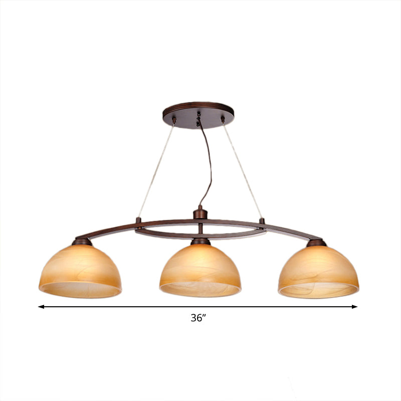 Industrial Style 3-Bulb Amber Glass Pendant Island Lamp In Oil Rubbed Bronze Finish For Indoor Use