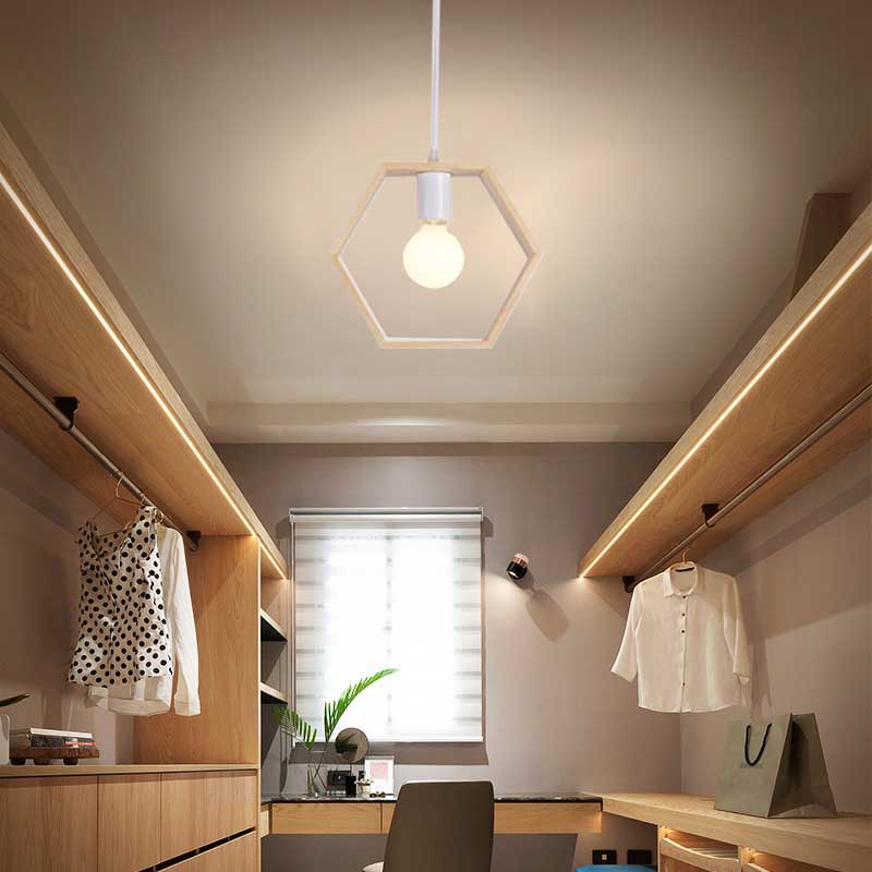 Contemporary Wooden Drop Pendant Ceiling Light Fixture - Triangle/Square/Hexagonal Design Ideal For