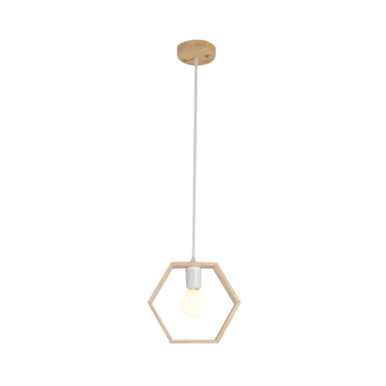 Contemporary Wooden Drop Pendant Ceiling Light Fixture - Triangle/Square/Hexagonal Design Ideal For