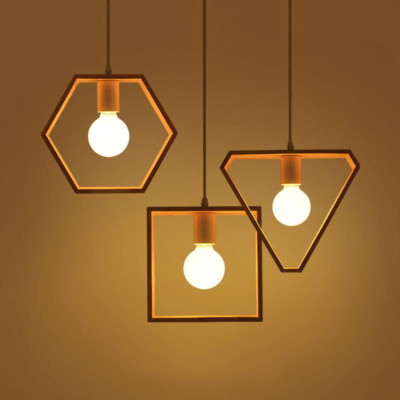 Contemporary Wooden Drop Pendant Ceiling Light Fixture - Triangle/Square/Hexagonal Design Ideal For