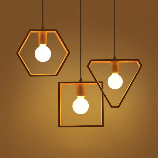 Contemporary Wooden Drop Pendant Ceiling Light Fixture - Triangle/Square/Hexagonal Design Ideal For