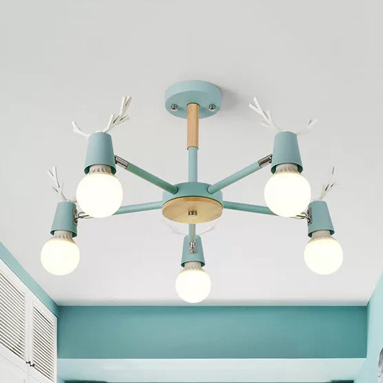 Contemporary Glass Ball Semi Flush Light Fixture For Childrens Bedroom Ceiling Features Antler