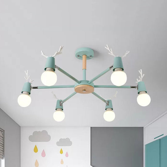 Contemporary Glass Ball Semi Flush Light Fixture For Childrens Bedroom Ceiling Features Antler