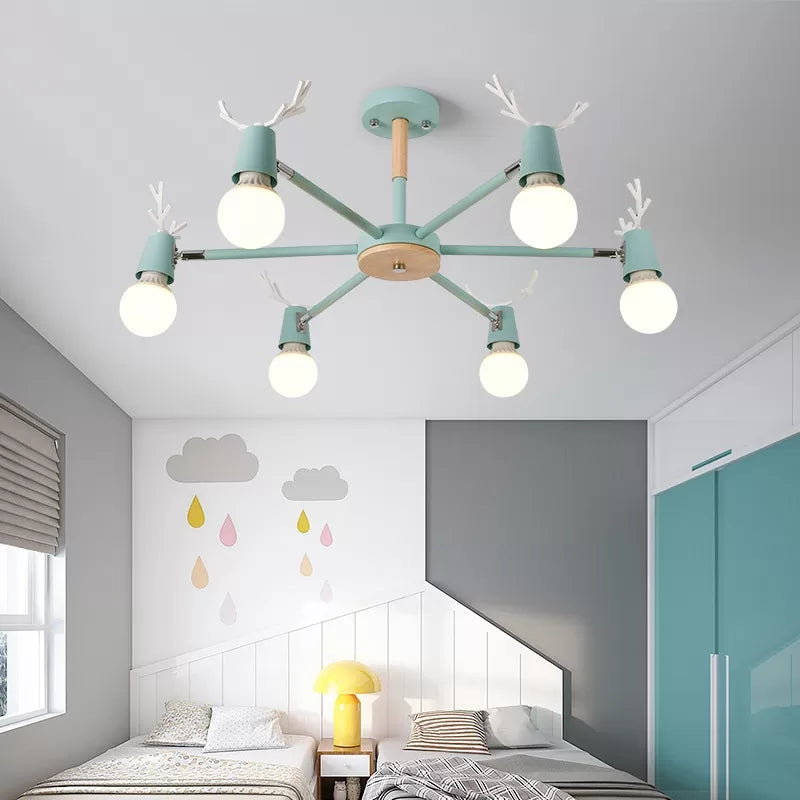 Contemporary Glass Ball Semi Flush Light Fixture For Childrens Bedroom Ceiling Features Antler