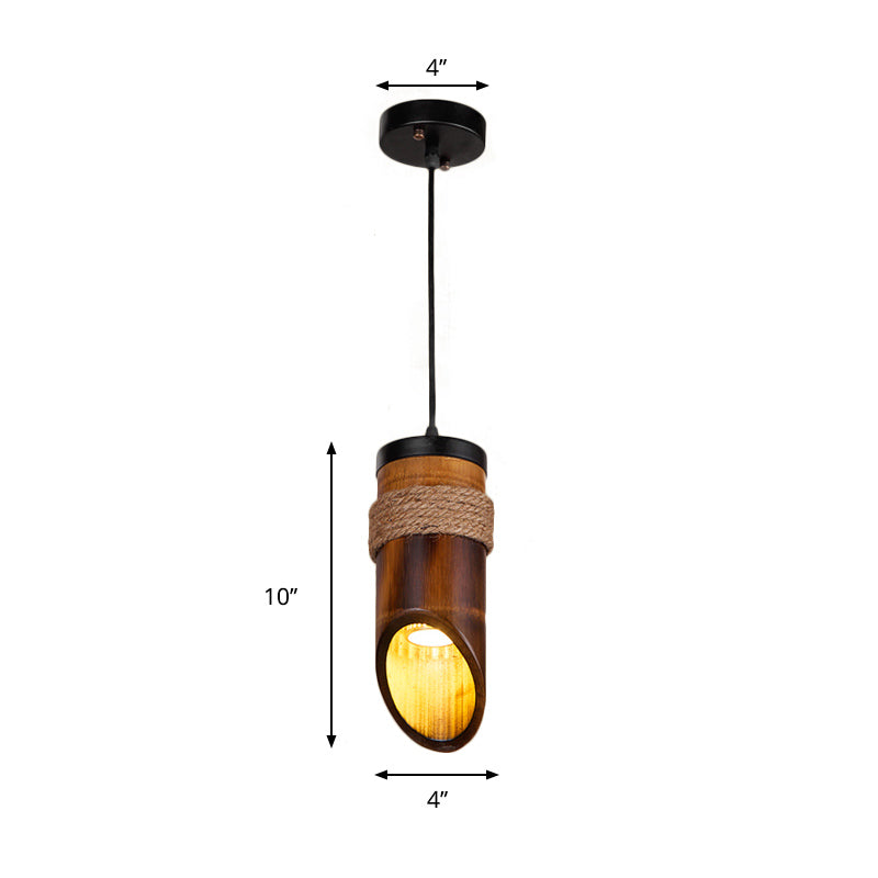 Bamboo Tubed Pendant Light - Height Adjustable With Rope For Ceiling 1 Bulb Lamp