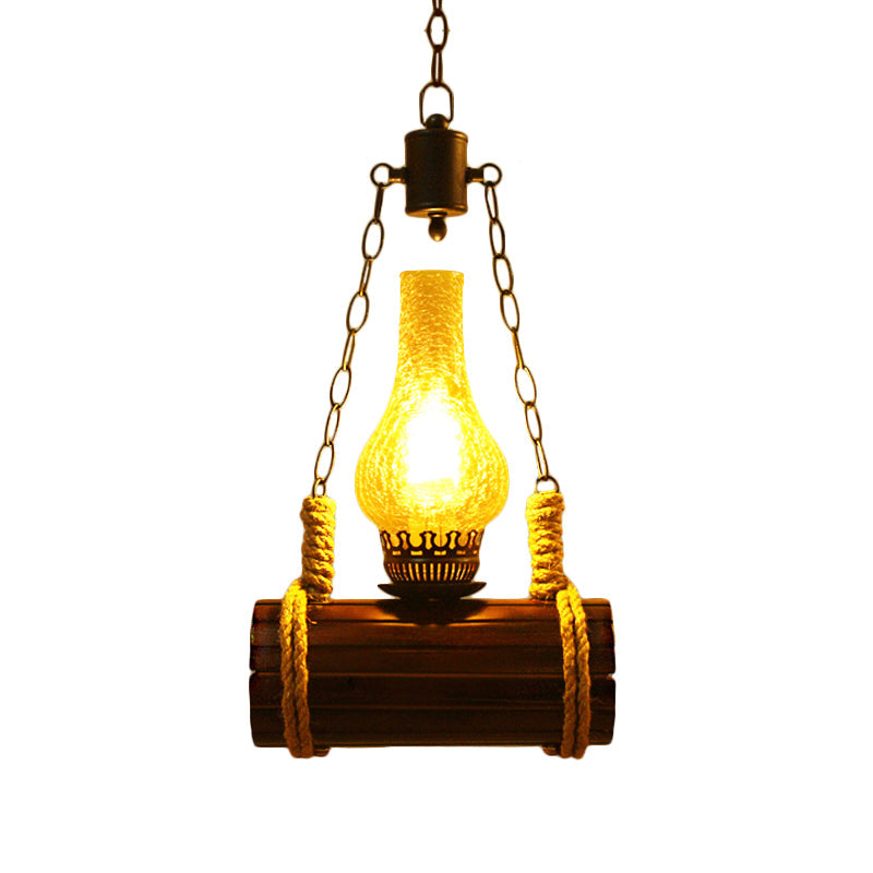 Vintage Pendant Lighting: 1-Light Hanging Ceiling Light with Kerosene Crackle Glass, Perfect for Living Rooms