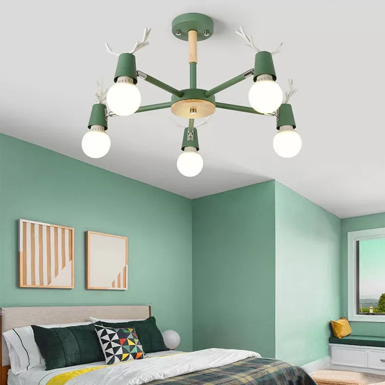 Contemporary Glass Ball Semi Flush Light Fixture For Childrens Bedroom Ceiling Features Antler