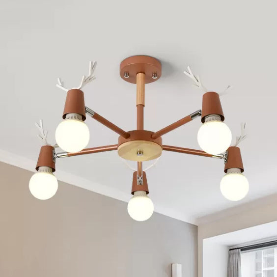 Contemporary Glass Ball Semi Flush Light Fixture For Childrens Bedroom Ceiling Features Antler