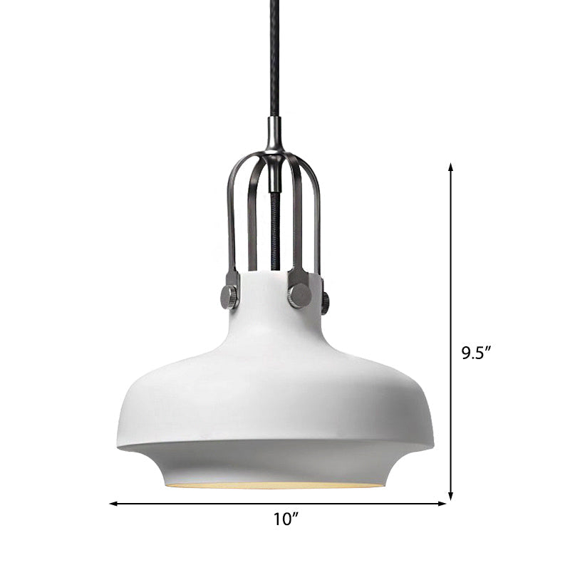 Industrial Metallic Pendant Light with Adjustable Cord - Black/White Bowl Shade, 1-Light, for Living Room